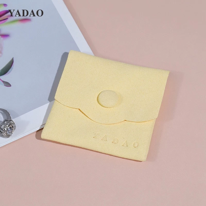 bright yellow natural stylish button microfiber jewelry packaging storage mini pouch bag any size free logo