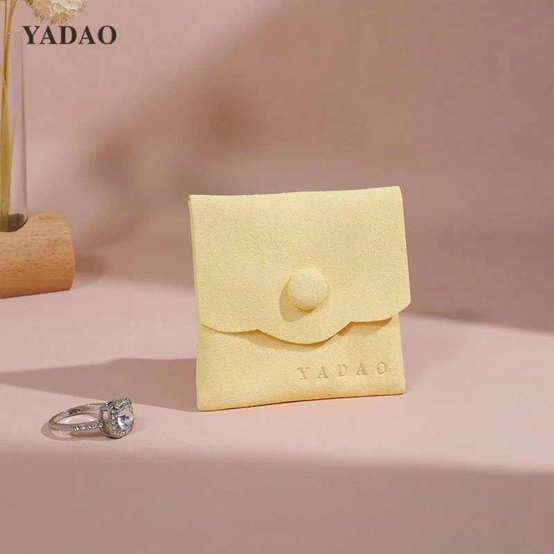 bright yellow natural stylish button microfiber jewelry packaging storage mini pouch bag any size free logo