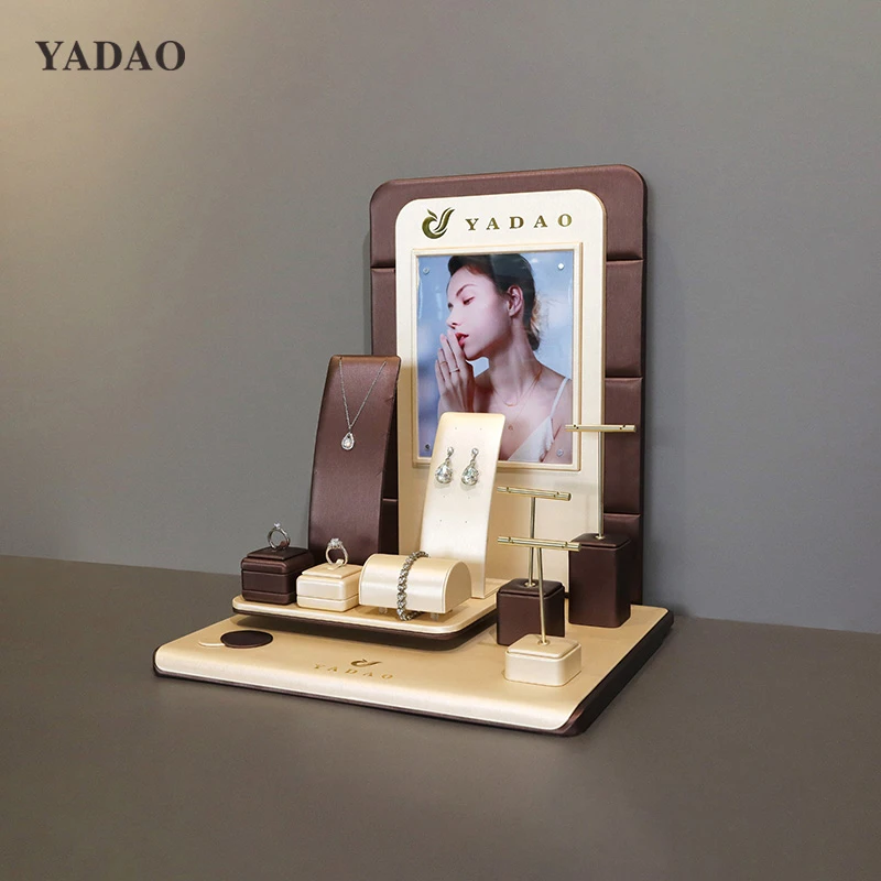 fashion jewelry accessory boutique shopping display props small set show design brown color pu leather poster