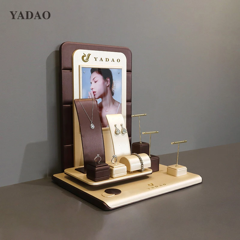 fashion jewelry accessory boutique shopping display props small set show design brown color pu leather poster