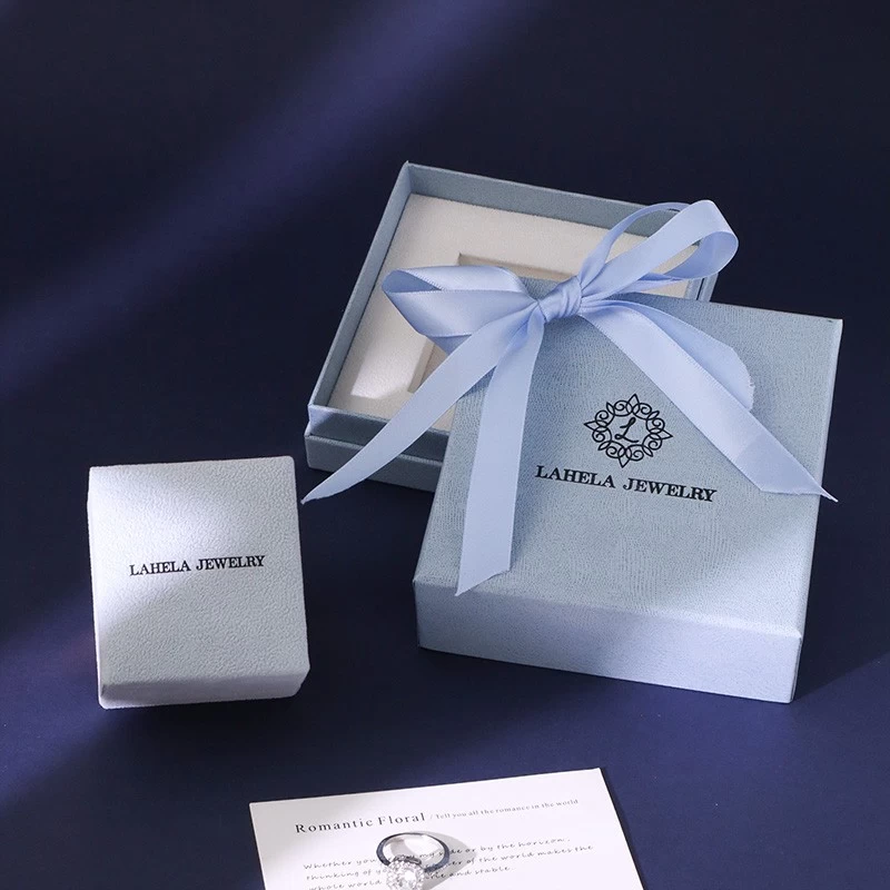 China New fashion baby blue packaging diamond ring gift customize fine jewellery box manufacturer