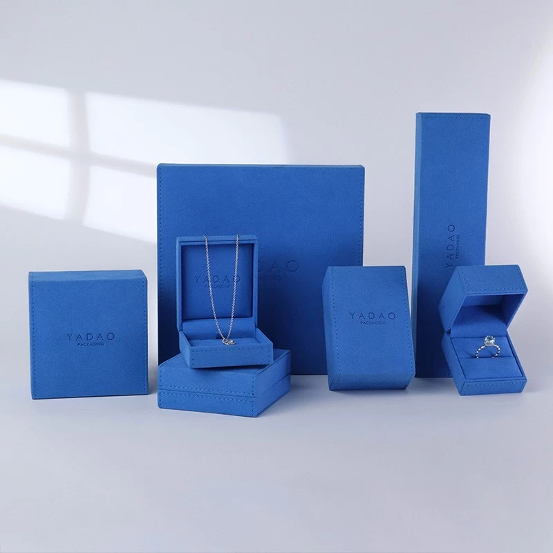 Blue Set Microfiber Classic Square Shape Diamond Ring smykker emballageboks