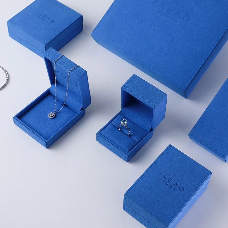 Blue Set Microfiber Classic Square Shape Diamond Ring smykker emballageboks