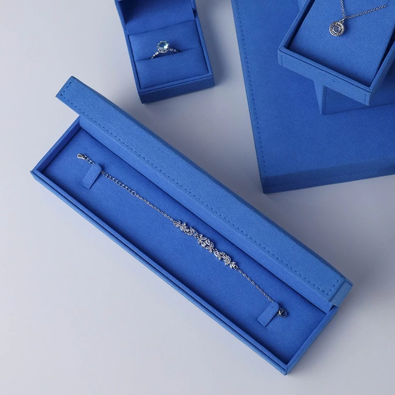 Blue Set Microfiber Classic Square Shape Diamond Ring smykker emballageboks