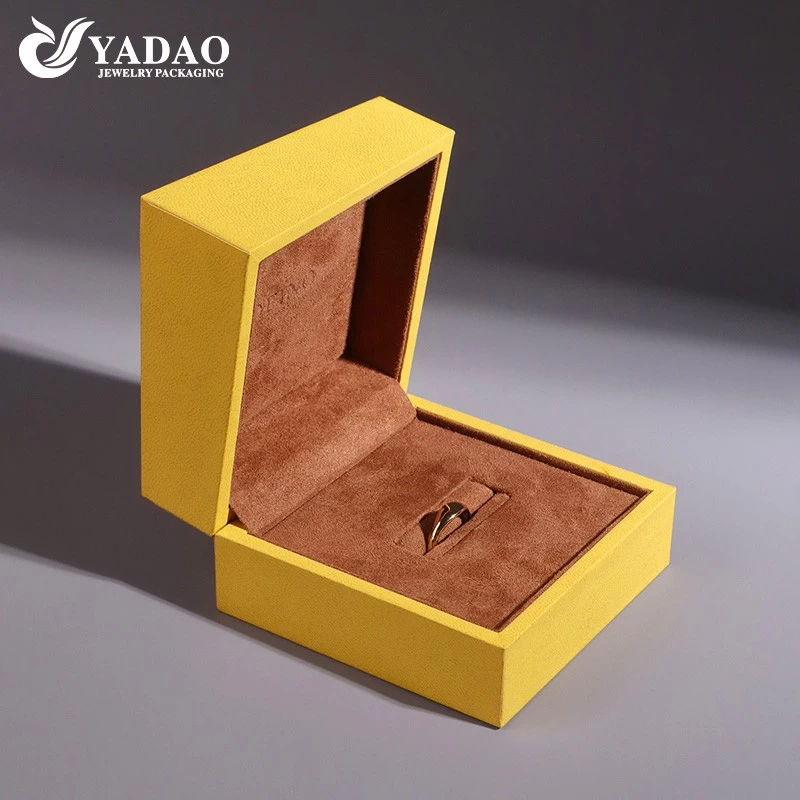 bright yellow pu paper luxury design fine jewelry box with outer packaging wedding ring