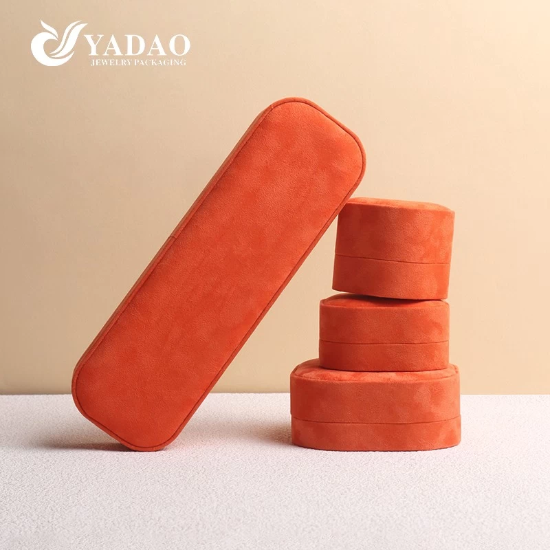 New color orange red eye catching ring necklace gift packaging style fashion accessory top lid velvet box