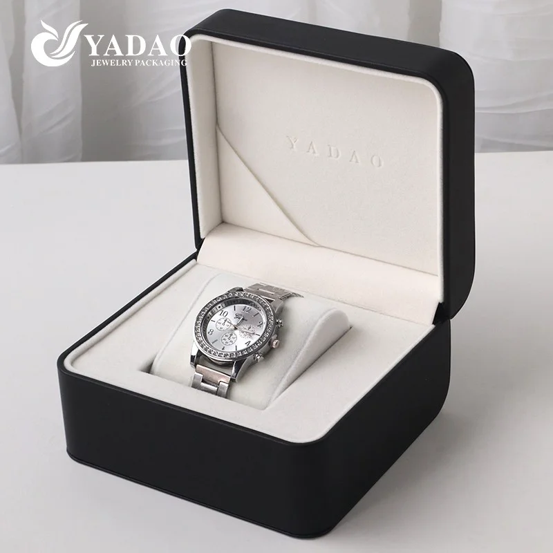 Китай Натуральная кожа, черный внешний вид, бархатная внутренняя, высококачественная стильная коробка для упаковки часов производителя