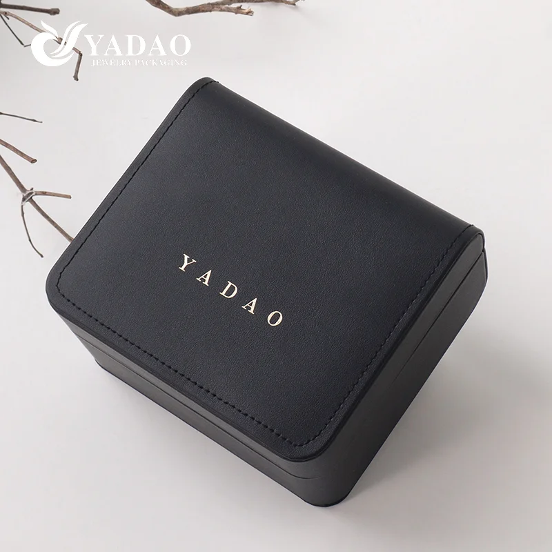Echt leer, zwarte buitenkant, fluwelen binnenkant, hoogwaardige stijlvolle horlogeverpakking, displaydoos