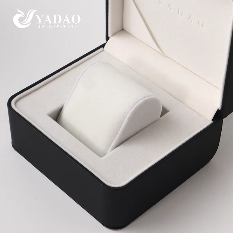 Echt leer, zwarte buitenkant, fluwelen binnenkant, hoogwaardige stijlvolle horlogeverpakking, displaydoos