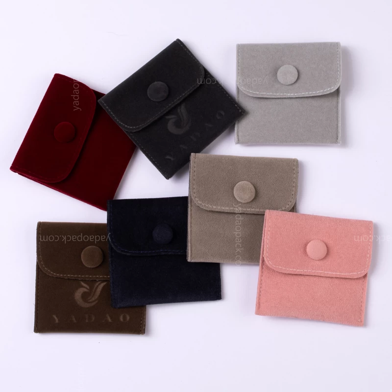 Yadao handmade mini square colorful velvet pouch with button for jewelry gift packaging
