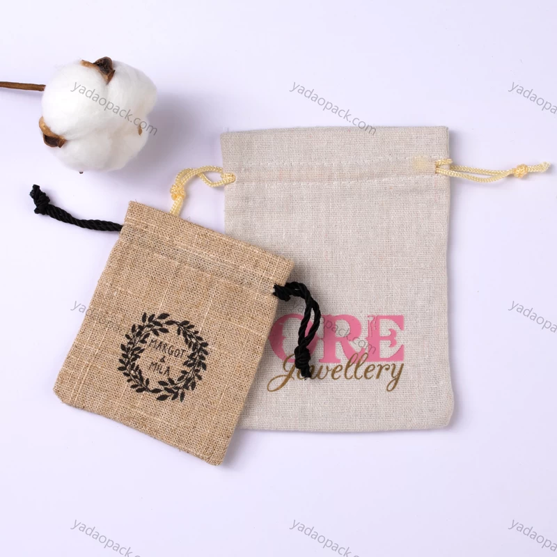 Linen pouch with rope for drawstring