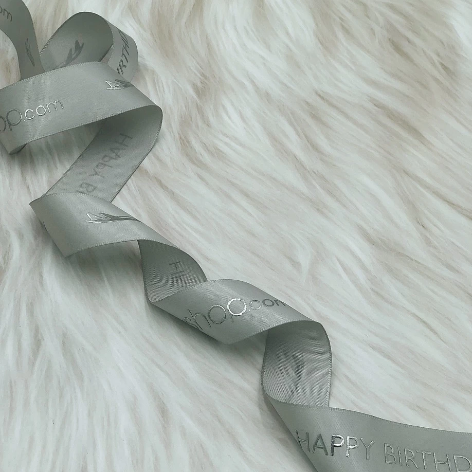 Yadao gray ribbon with silver logo printing