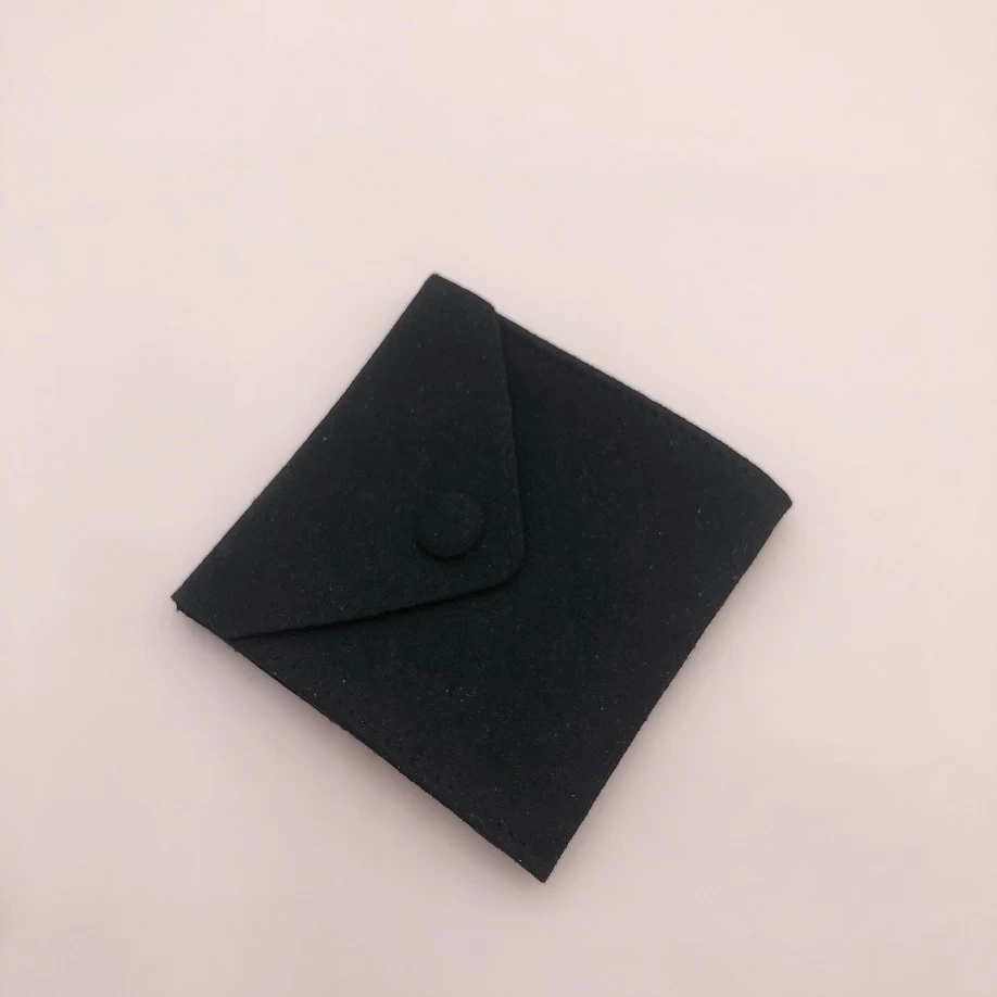 Black microfiber pouch button closure envelope shape bag