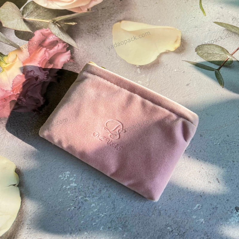 Bolsa de terciopelo de color rosa para embalaje de joyas personalizadas