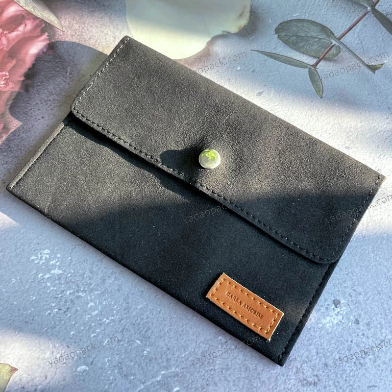 Black Microfiber Pouch with snap closure