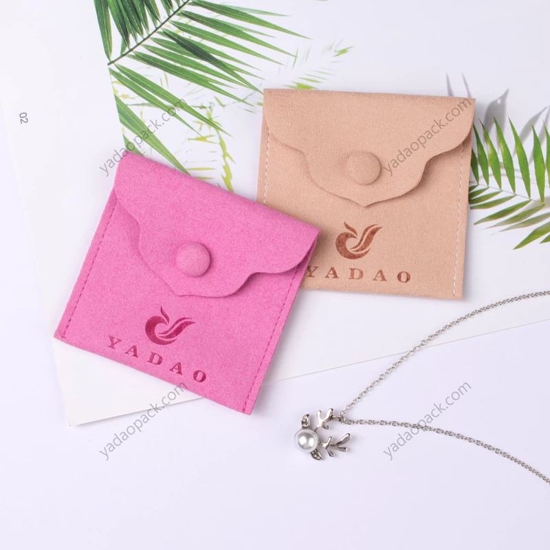 Yaodao, sobre pequeño de gamuza con estampado personalizado, bolsa de joyería rosa y bolsa de regalo de embalaje con botón