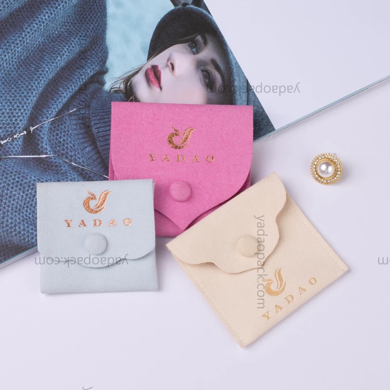 Yaodao custom printed tiny suede envelope pink jewelry pouch and packaging gift bag with button