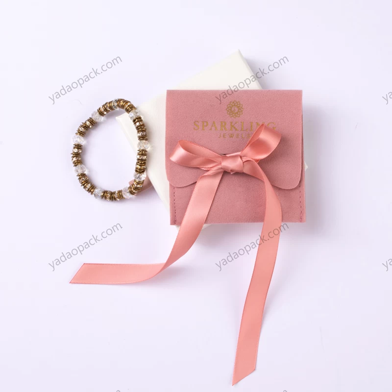 pink personalized jewelry pouch with ribbon