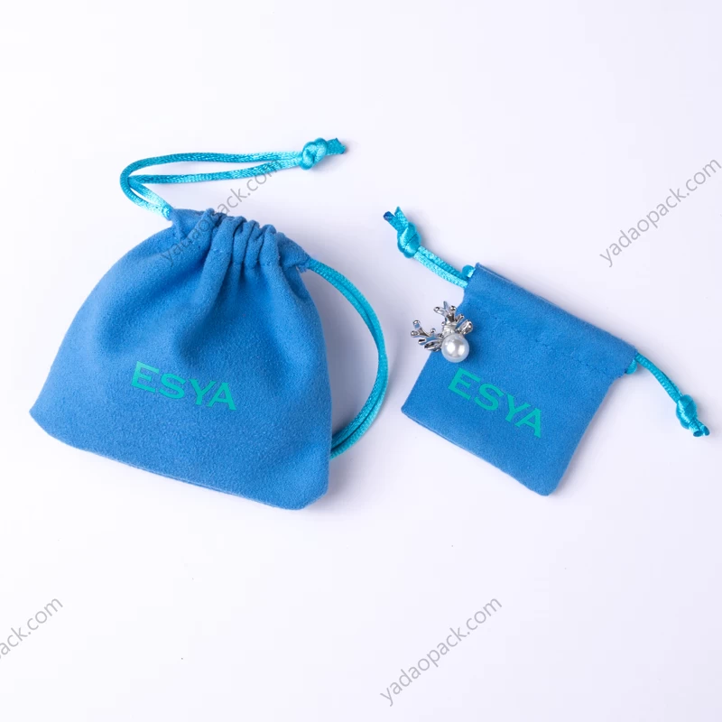 water blue jewelry packaging pouch in draestring style