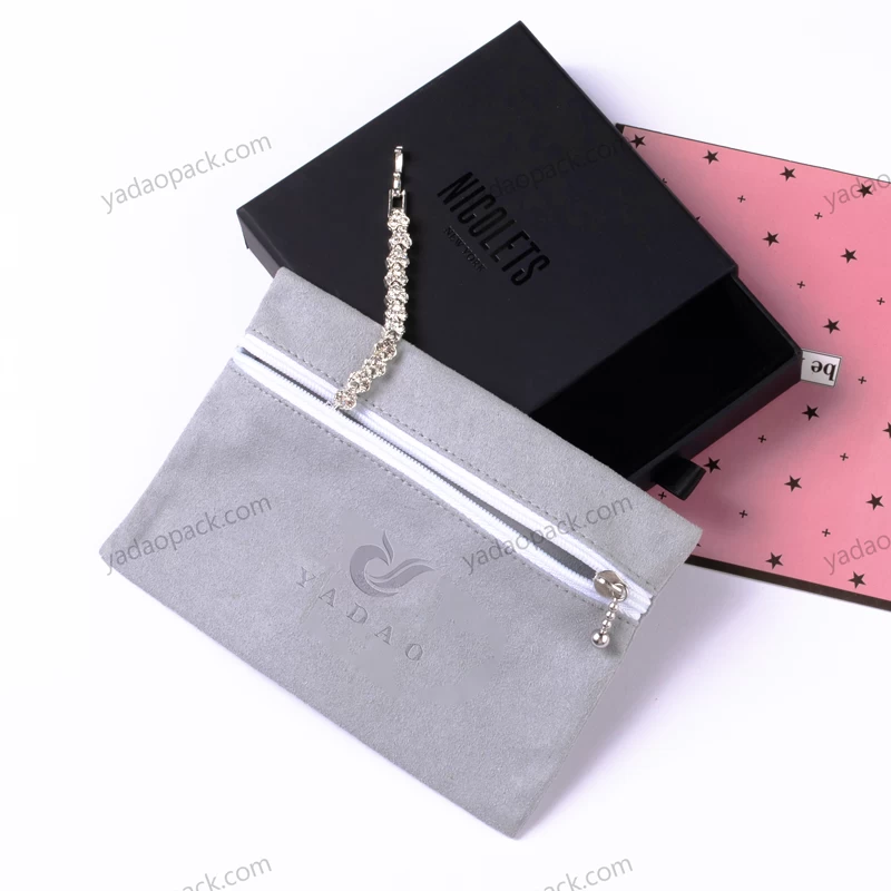zipper jewelry pouch gray microfiber packaging bag