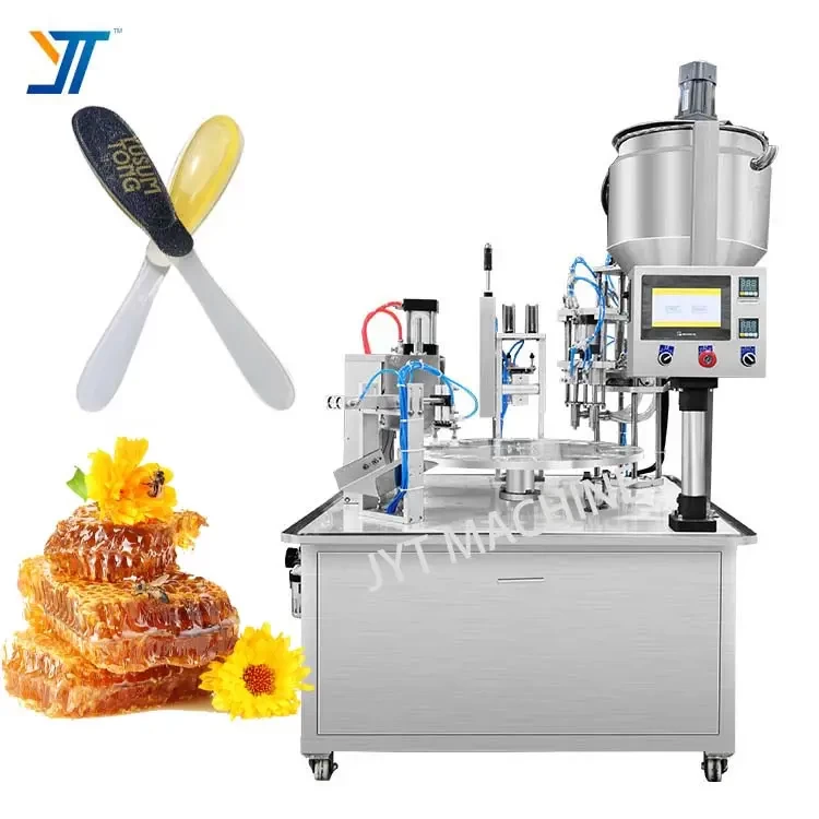 China Colher plástica descartável totalmente automático do mel do produto comestível e máquina de embalagem fabricante