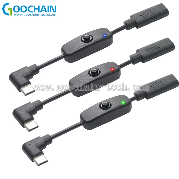 China Custom 90 graus USB 3.1 Tipo C cabo com indicador LED no interruptor Off fabricante