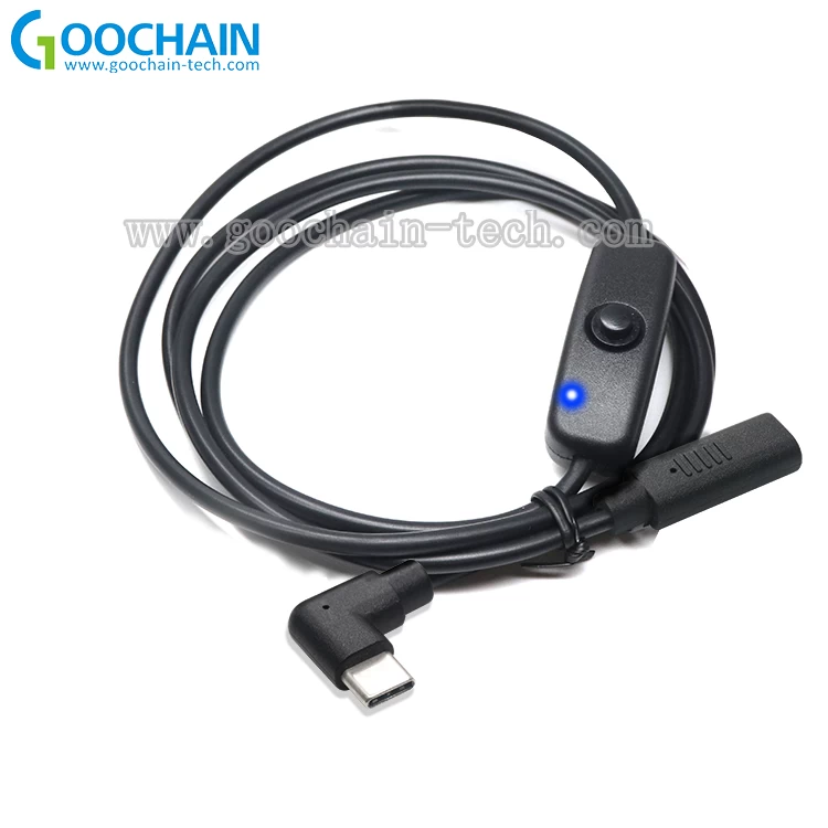Custom 90 degree USB 3.1 Type C extension cable with led indicator on off switch