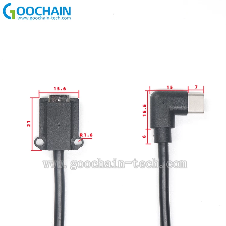 定制面板安装USB型C延长电缆男性到女性