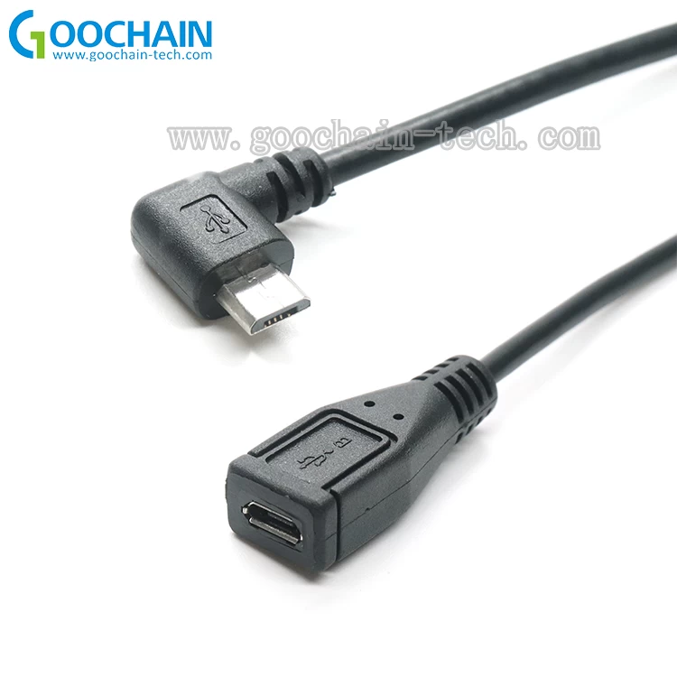 China 90 degree custom right angle micro USB male to Micro USB Female extension cable manufacturer