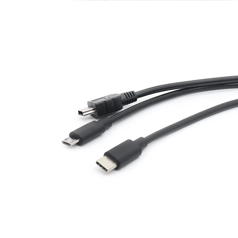 China Custom Splitter USB Type C male to Micro USB 5pin male + Mini USB 5pin cable manufacturer