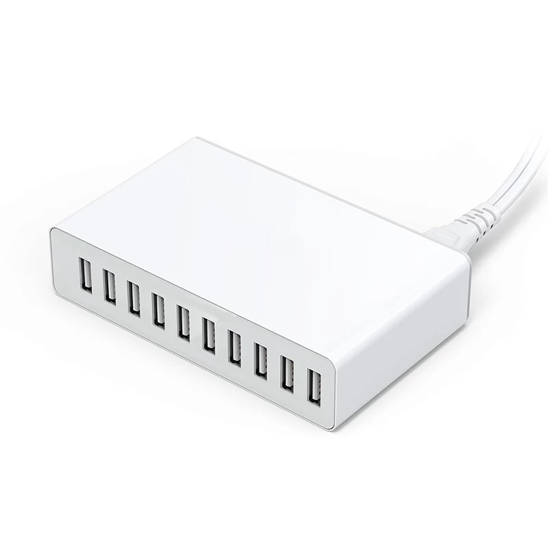 60W 10 Port USB Wall Charger with 10A and 12A Current capacity