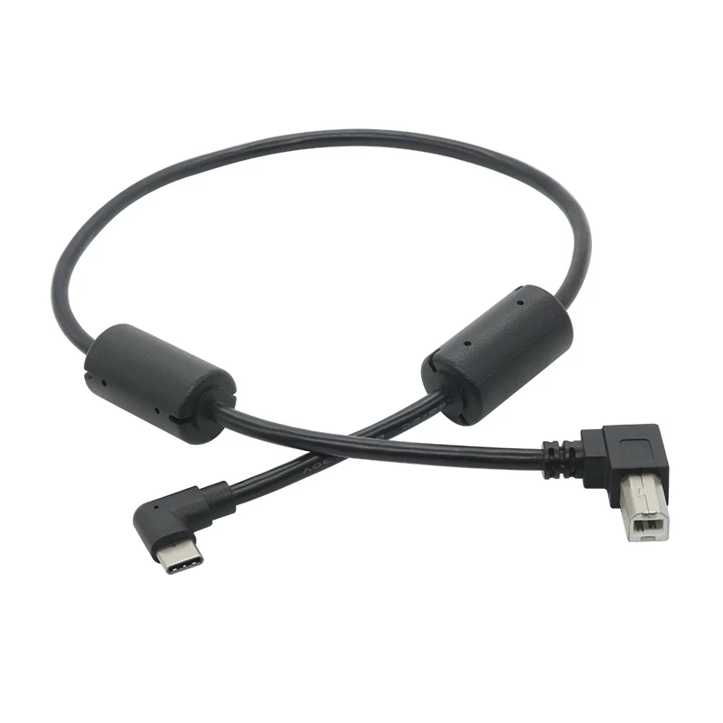 90 degree USB 2.0 Type C to USB B Printer cable with ferrite core