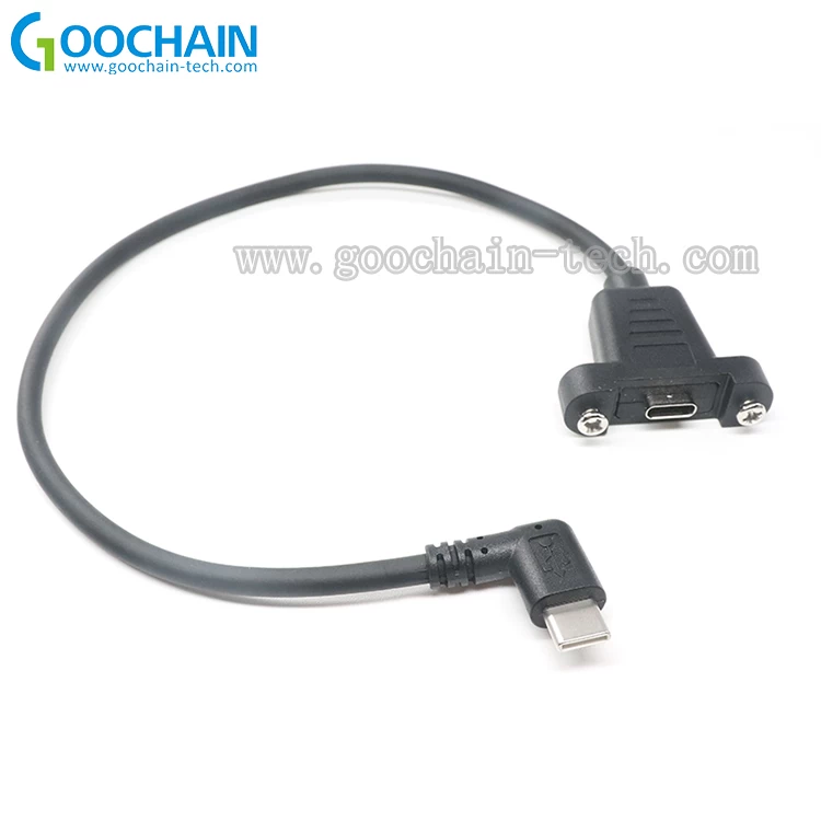 Customized 90 degree USB Type C male to dual screw lock USB 3.1 Type C Female extension cable