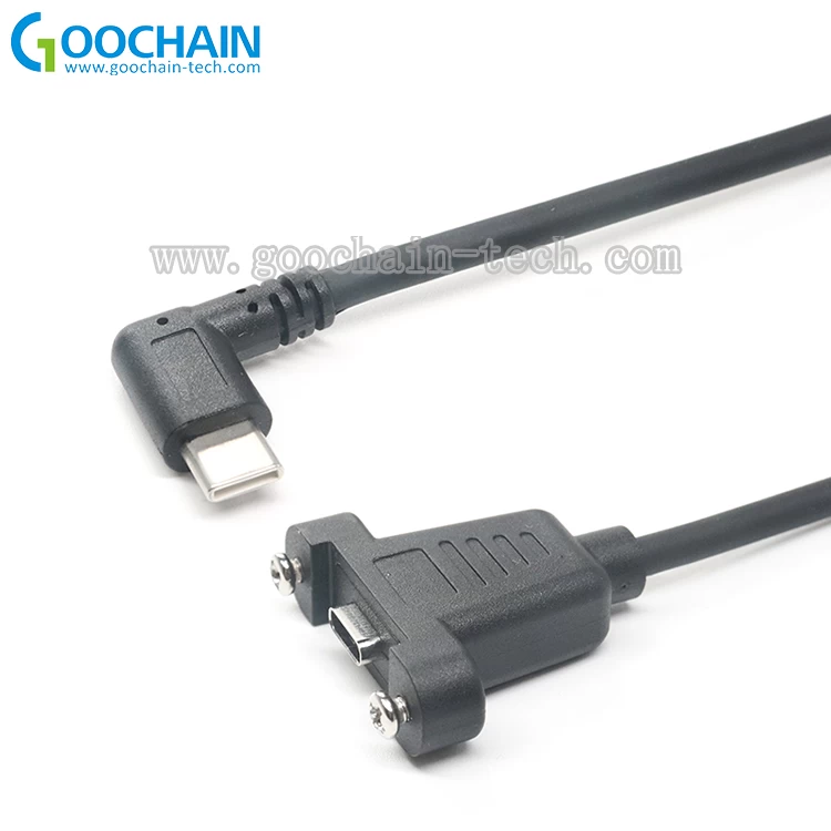 China Kundenspezifische 90-Grerad-USB-Typ C-Stecker an zwei Schraubenschloss USB 3.1 Typ C weibliches Verlängerungskabel Hersteller