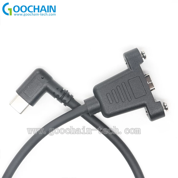 中国 定制90度USB TYPE C公转双螺钉锁USB 3.1 TYPE C母延长电缆 制造商