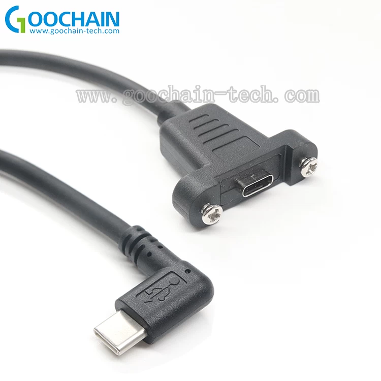 Customized 90 degree USB Type C male to dual screw lock USB 3.1 Type C Female extension cable