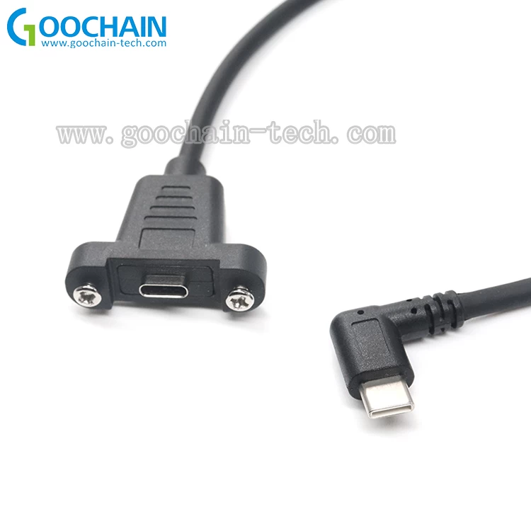Personalizado 90 graus Tipo de USB C Macho para Bloqueio de Parafuso Dual USB 3.1 Tipo C Feminino Cabo de Extensão