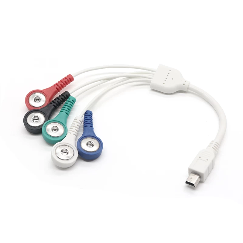 Mini USB ECG Cable 4.0mm 5 Leads ECG Pulsante Snap a Mini 5 PIN USB Cable maschio