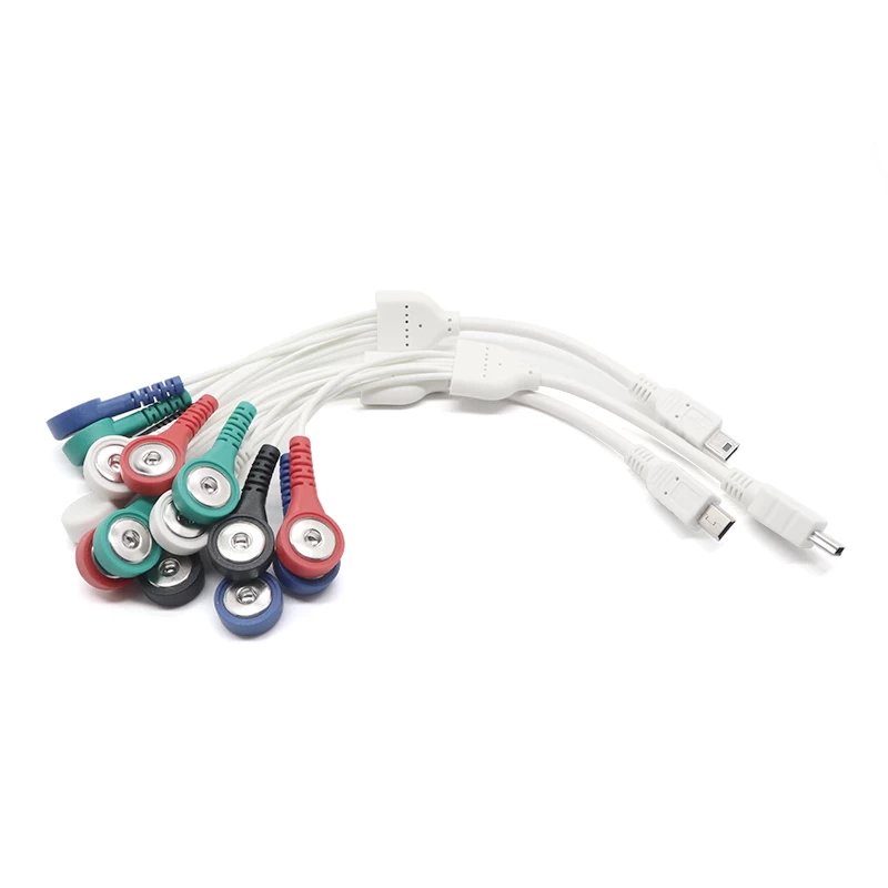 Mini USB ECG Cable 4.0mm 5 leads ecg snap button to mini 5pin USB Male cable