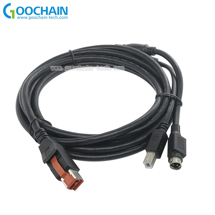 China OEM ODM 24V PoweredUSB TO 3PIN Hosiden+USB B PoweredUSB Cable manufacturer