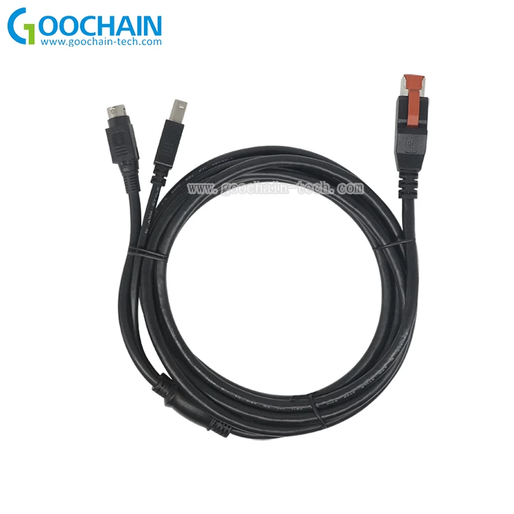 OEM ODM 24V PoweredUSB TO 3PIN Hosiden+USB B PoweredUSB Cable