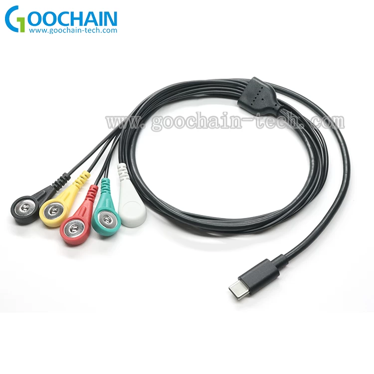 USB 3.1 Type C to 4.0mm ecg snap button cable USB TYPE C EMG Cables