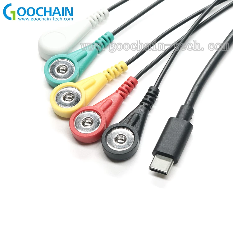 China USB 3.1 Type C tot 4.0mm ECG Snap-knop Kabel USB Type C EMG-kabels-x-Connector: 3.9mm 4.0mm ECG SNAP  USB Type C-connectorUSB Type C tot 5 Leads ECG EEG EKG Snap-knop KabelspecificatieDraaddiameter: 2,0 mm of optioneel wordt geaccepteerdKabelmeter: 2 fabrikant