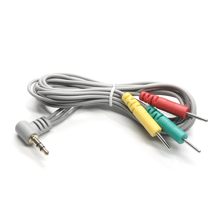 Cable de plomo Tens EMS personalizado, enchufe de 3.5 mm a 3 cables de electrodo de tenso de pines de 2.0 mm