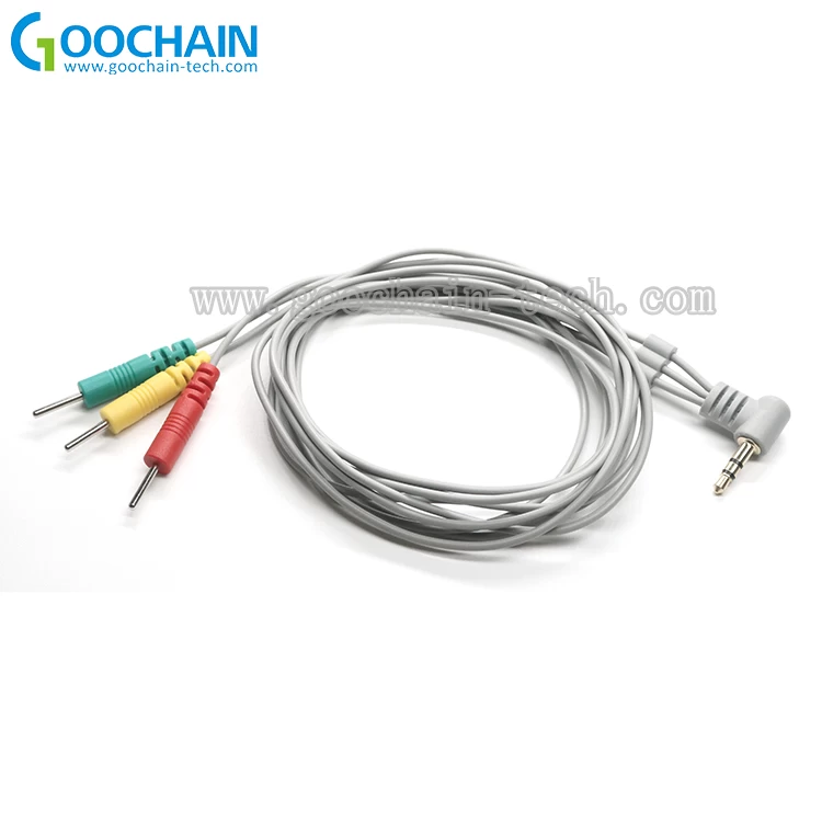 China Custom tens ems lead wires,3.5mm plug to 3 2.0mm pin tens electrode cable manufacturer