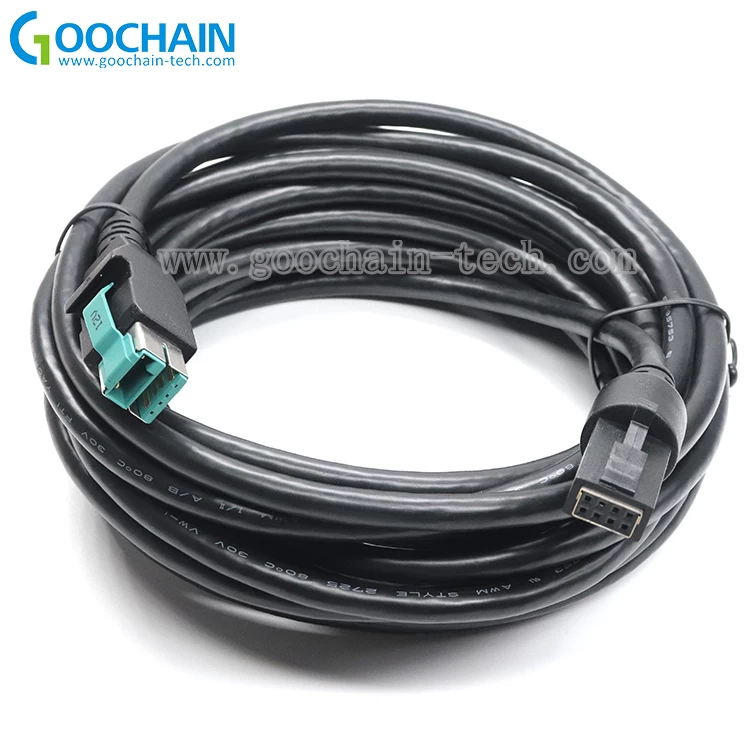 Custom 12V to 2x4P PoweredUSB Cable For NCR Printer