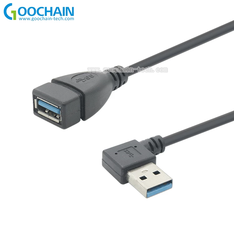 China Superspeed Right Angle USB 3.0 Masculino para o cabo de dados de extensão feminina fabricante