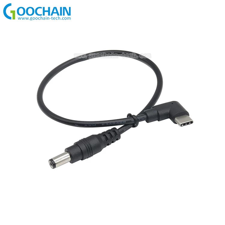 PD USB Tipo C Entrada masculina a DC 5.5 x 2.1mm Cable de carga de potencia masculina de hasta 100W