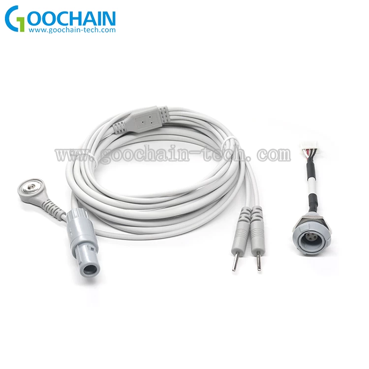 China Lemo 4-pins Fedal-monitordraad met ECG EKG-drukknop en 2,0 mm ECG-elektrodepinnen fabrikant