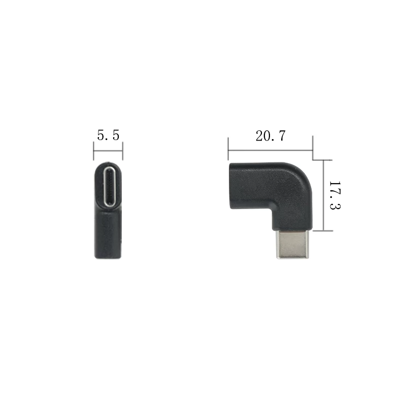 China Right Angle USB C Adapter Low Profile 90 Degree Extender PD 100W Quick Charge Type C Male to Female extender adapter manufacturer